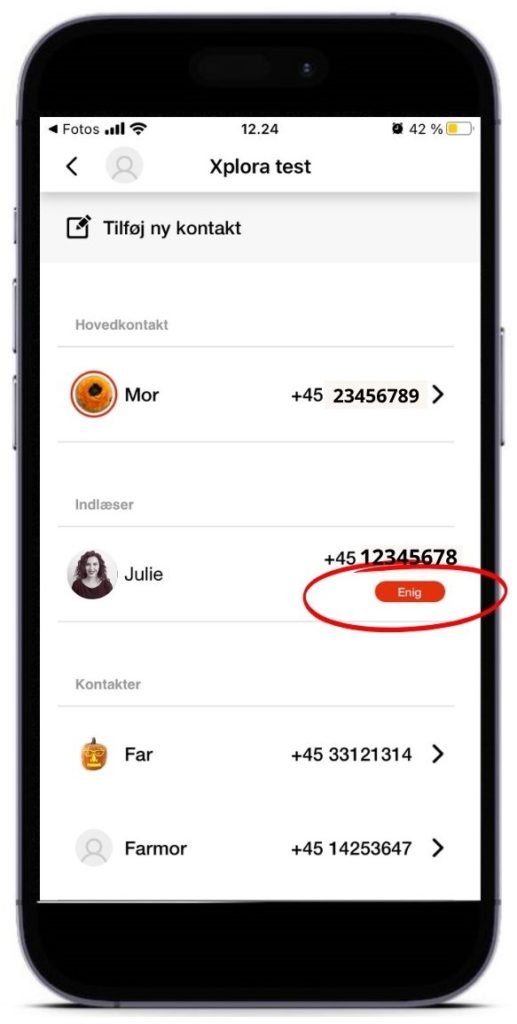 Accepter anmodning om kontakt Xplora app